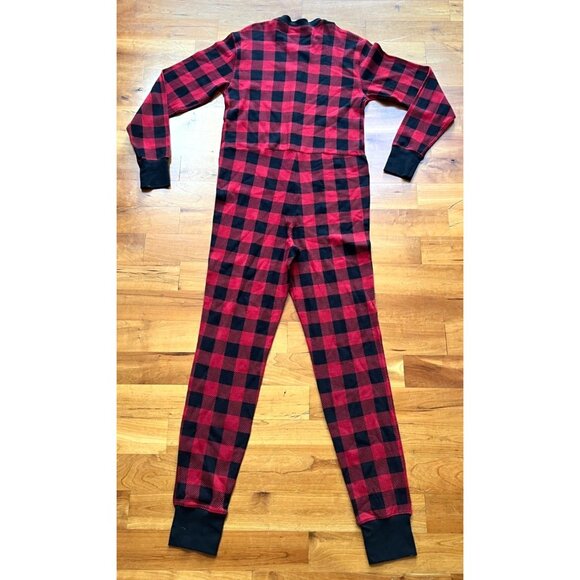 L.L. Bean Mens Plaid Onepiece Pajamas With Button Front & Cuffs Christmas Small - Picture 2 of 8